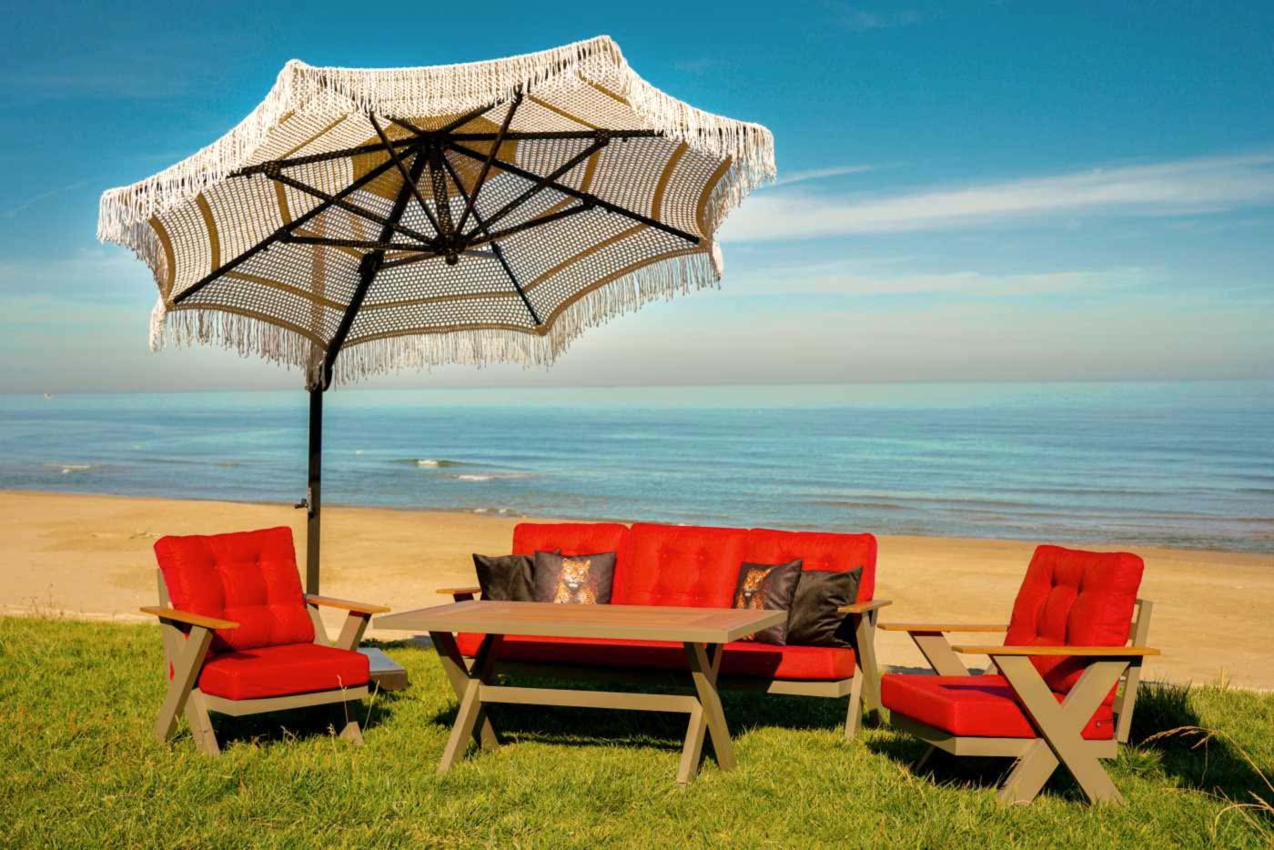 3 m yandan gövdeli makrome bahçe şemsiyesi