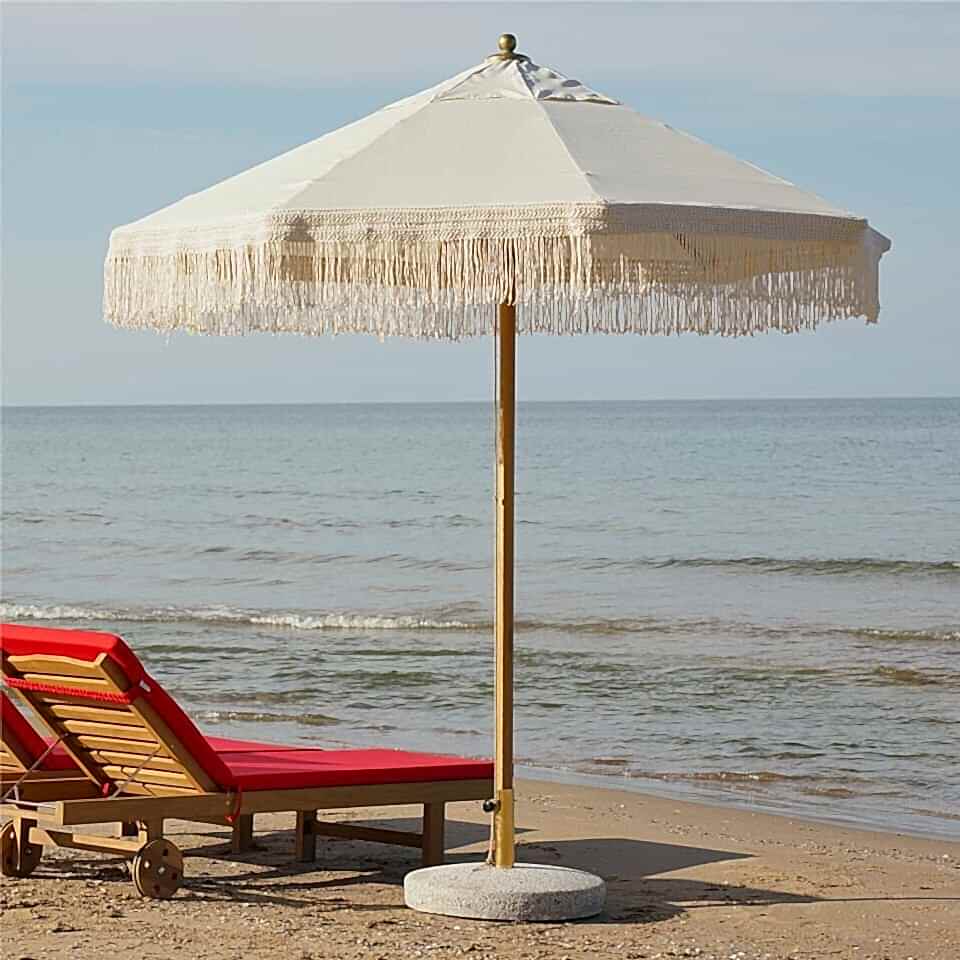 2,5m Yuvarlak Saçaklı Ahşap Makrome Bahçe Şemsiyesi