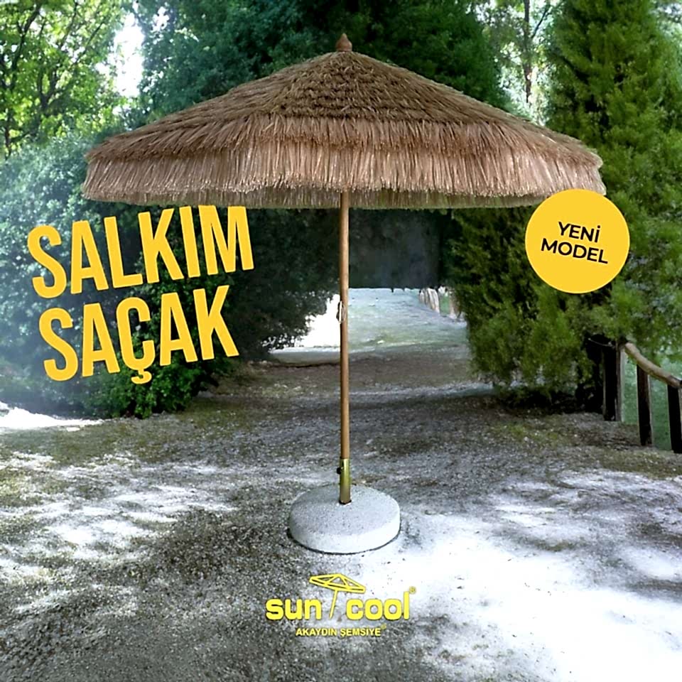 2.5 Metre Yuvarlak İroco Ahşap Gövdeli Bohem Saz Şemsiye