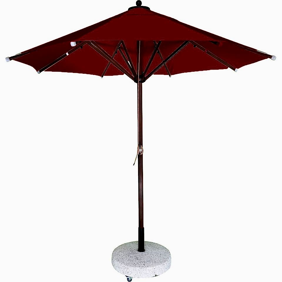 2,5 m Yuvarlak İpli Havuz Şemsiyesi Ahşap desenli Profil Polyester Dokuma Kumaşlı Bordo