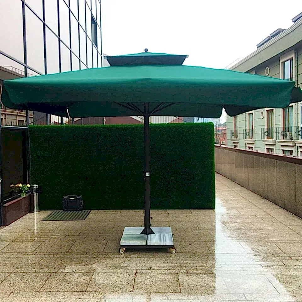 3,5x3,5 Teleskopik Eko Model Şemsiye Saçaklı Polyester Dokuma Kumaş Gri