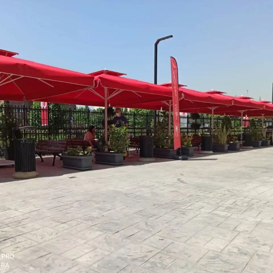 3,5x3,5 Teleskopik Eko Model Şemsiye Saçaklı Polyester Dokuma Kumaş Gri