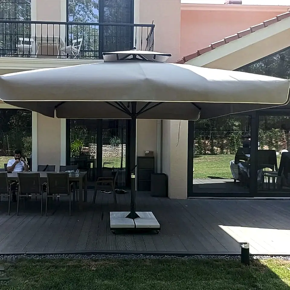 3,5x3,5 Teleskopik Eko Model Şemsiye Saçaklı Polyester Dokuma Kumaş Yeşil