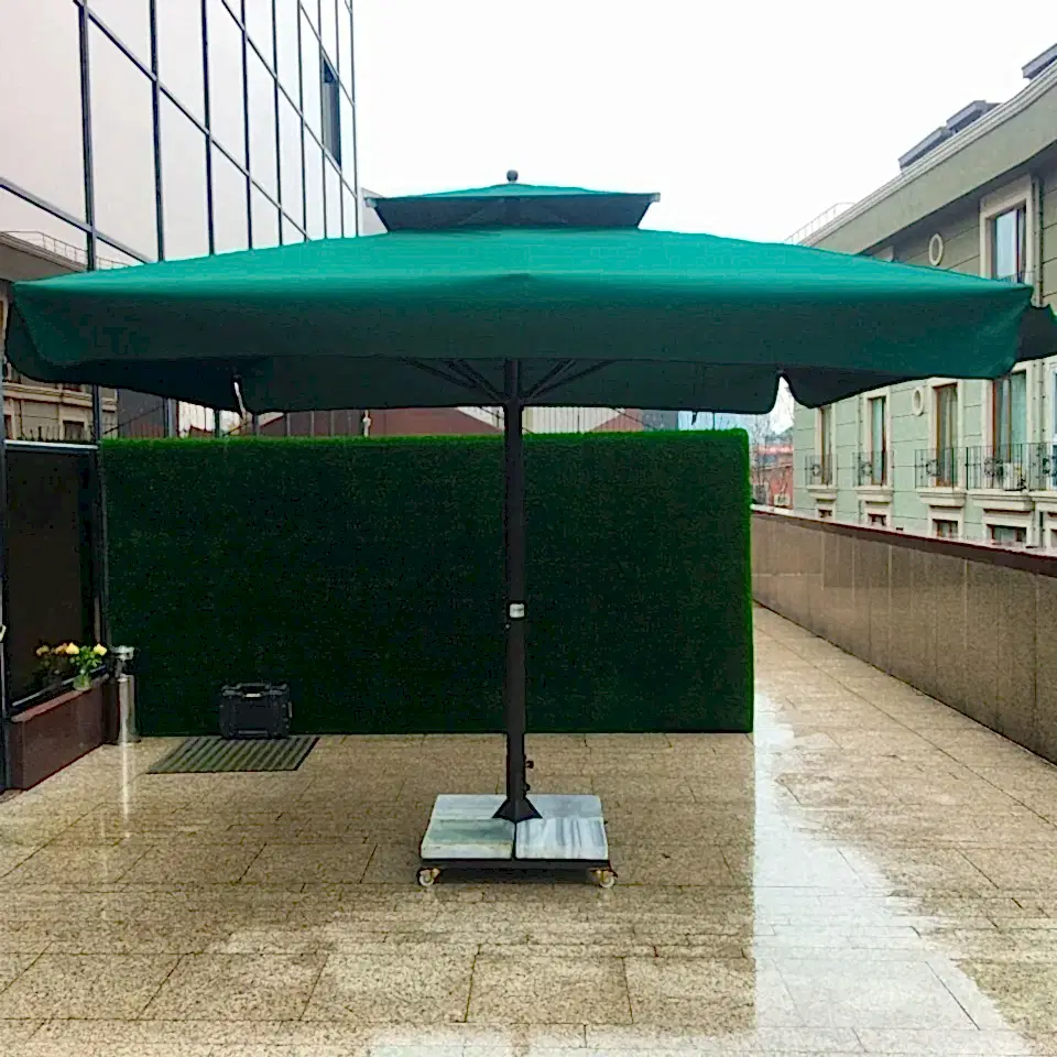 3,5x3,5 Teleskopik Eko Model Şemsiye Saçaklı Polyester Dokuma Kumaş Yeşil