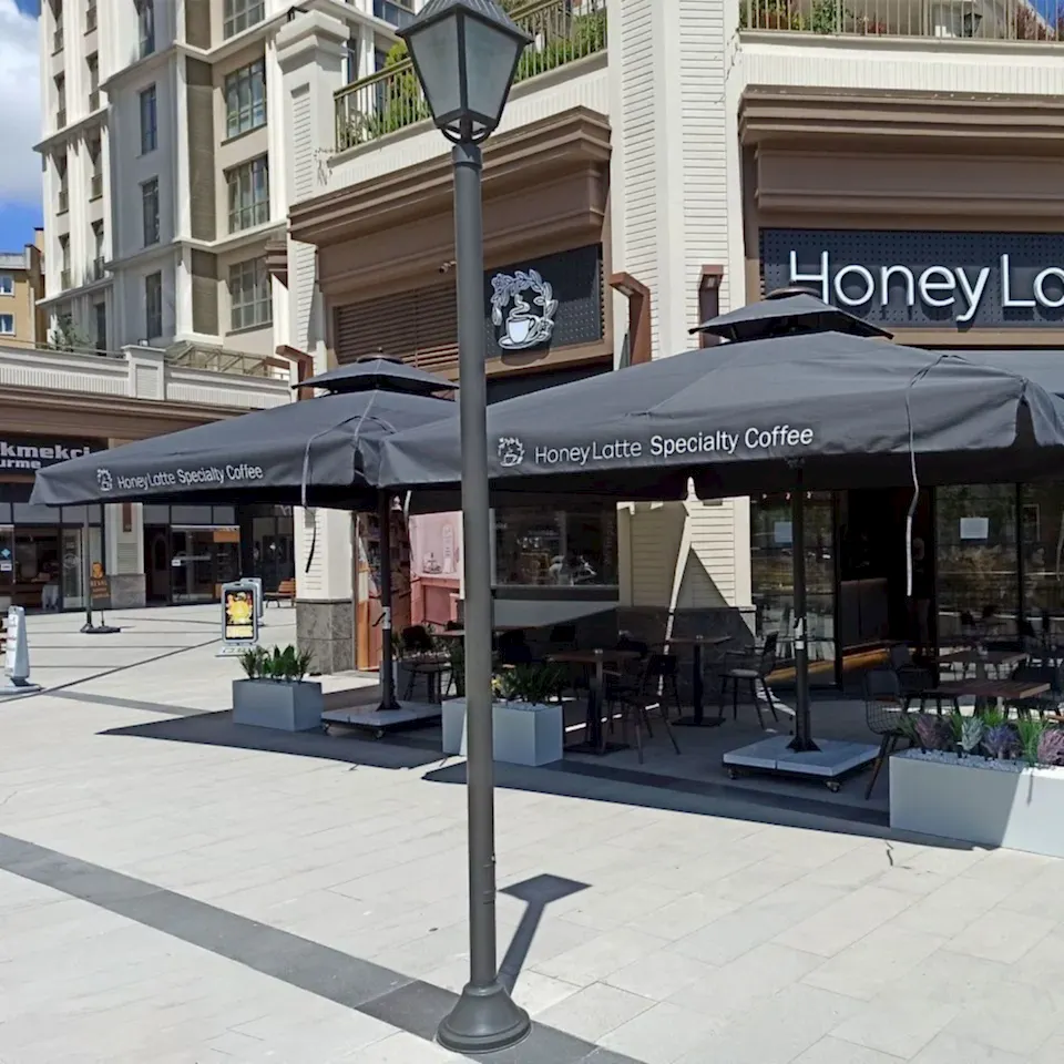 3,5x3,5 Teleskopik Eko Model Şemsiye Saçaklı Polyester Dokuma Kumaş Krem Renk