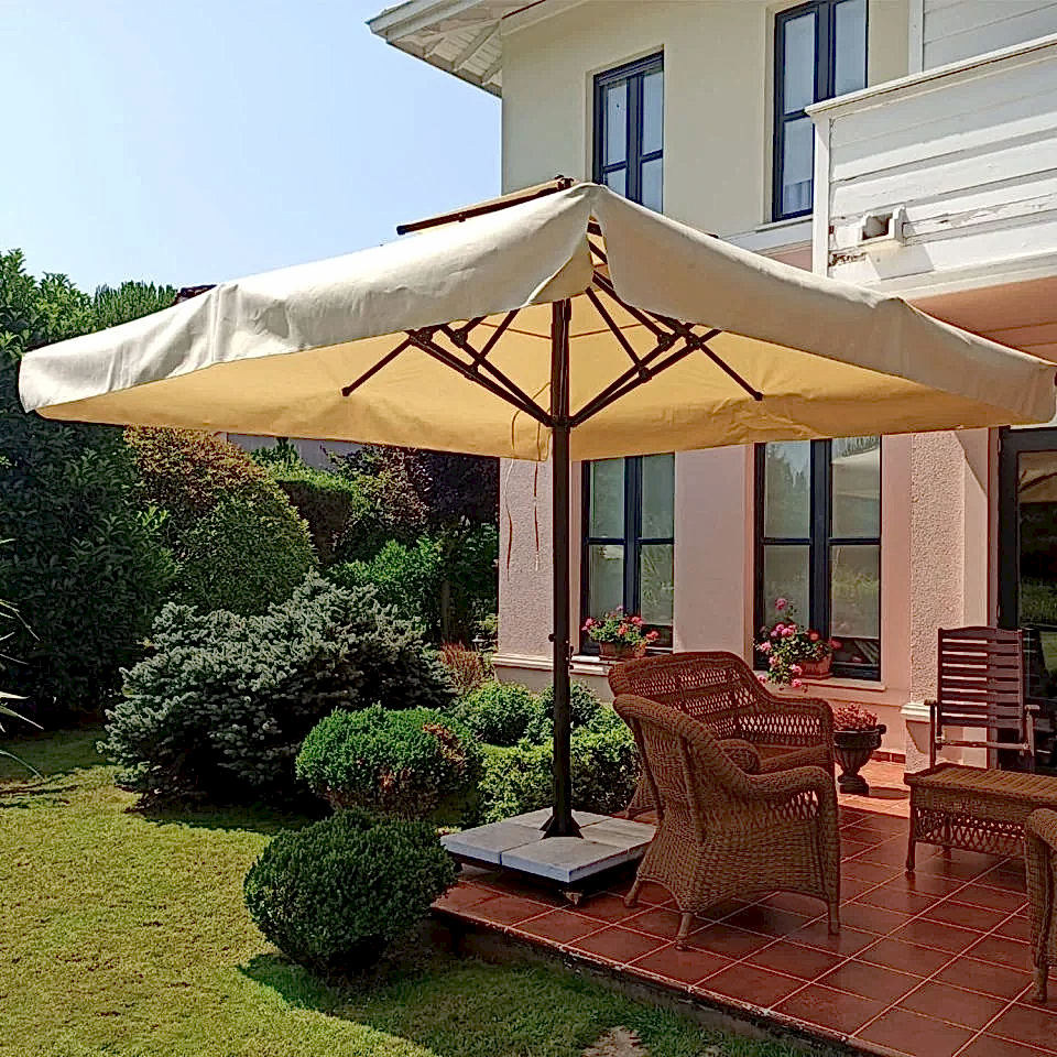 3,5x3,5 Teleskopik Eko Model Şemsiye Saçaklı Polyester Dokuma Kumaş Krem Renk