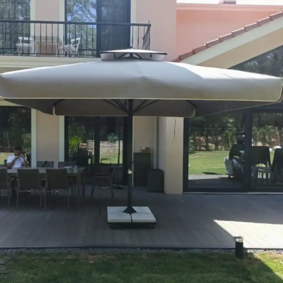 3,5x3,5 Teleskopik Eko Model Şemsiye Saçaklı Akrilik Kumaş Bordo