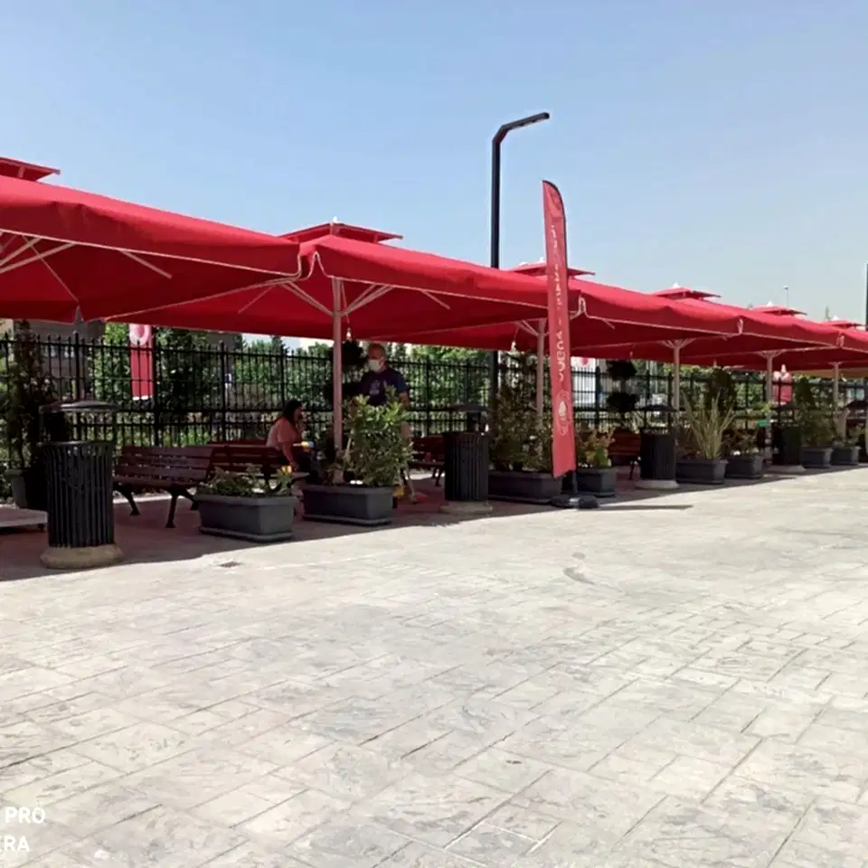 3,5x3,5 Teleskopik Eko Model Şemsiye Saçaklı Akrilik Kumaş Bordo