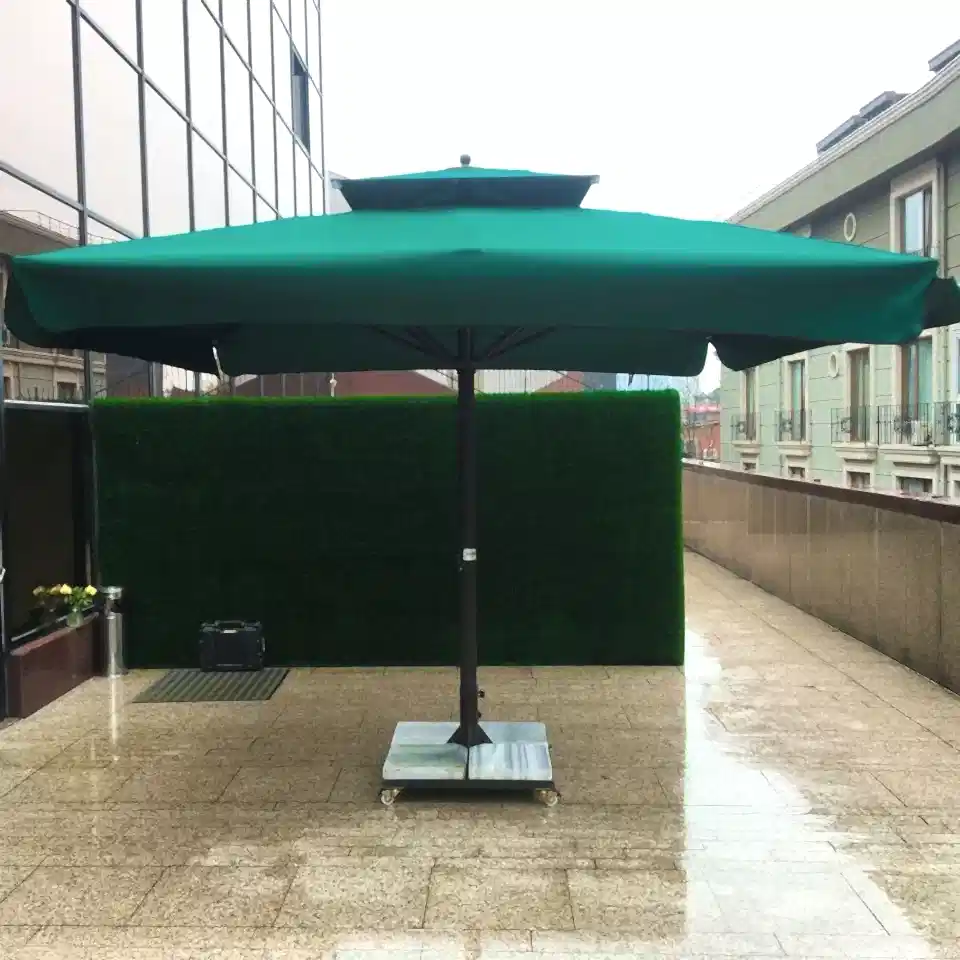 3,5x3,5 Teleskopik Eko Model Şemsiye Saçaklı Akrilik Kumaş Yeşil