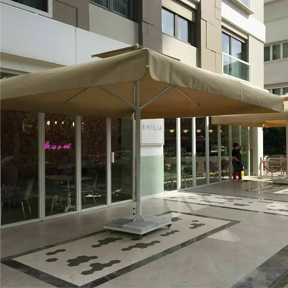 3,5x3,5 Teleskopik Eko Model Şemsiye Saçaklı Akrilik Kumaş Krem Renk