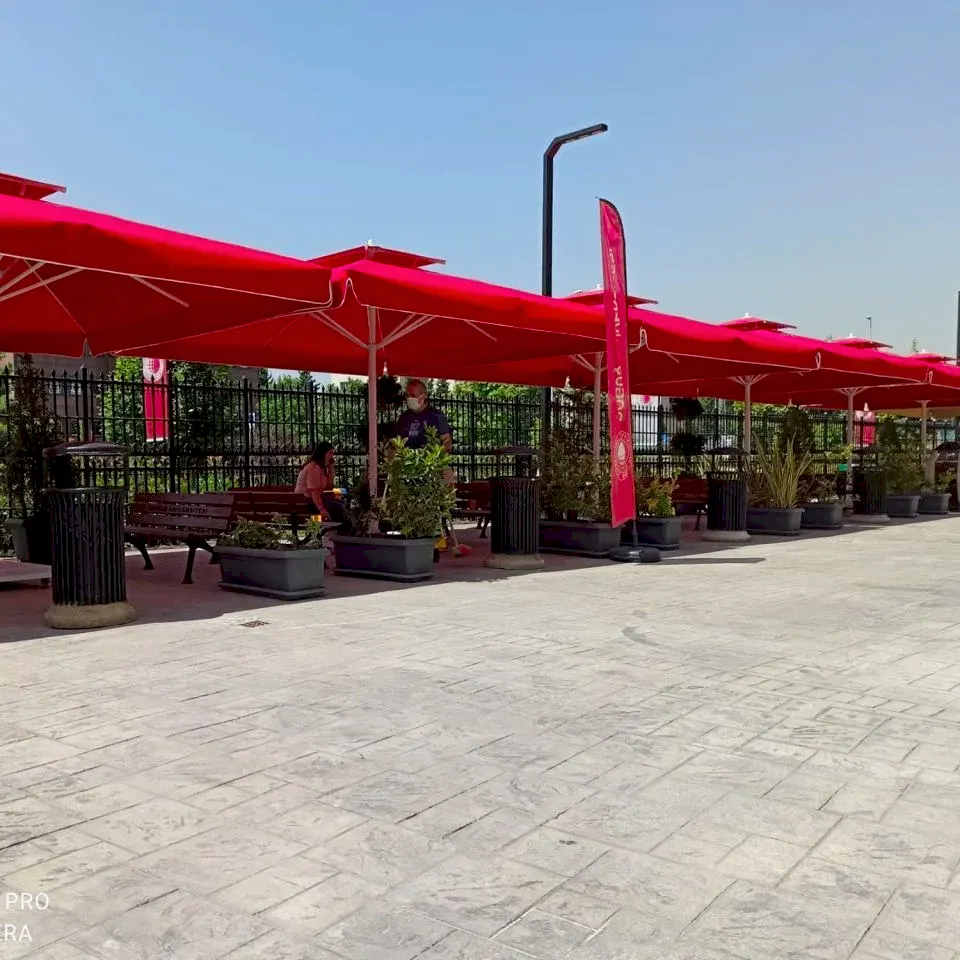 3,5x3,5 Teleskopik Eko Model Şemsiye Saçaklı Akrilik Kumaş Krem Renk