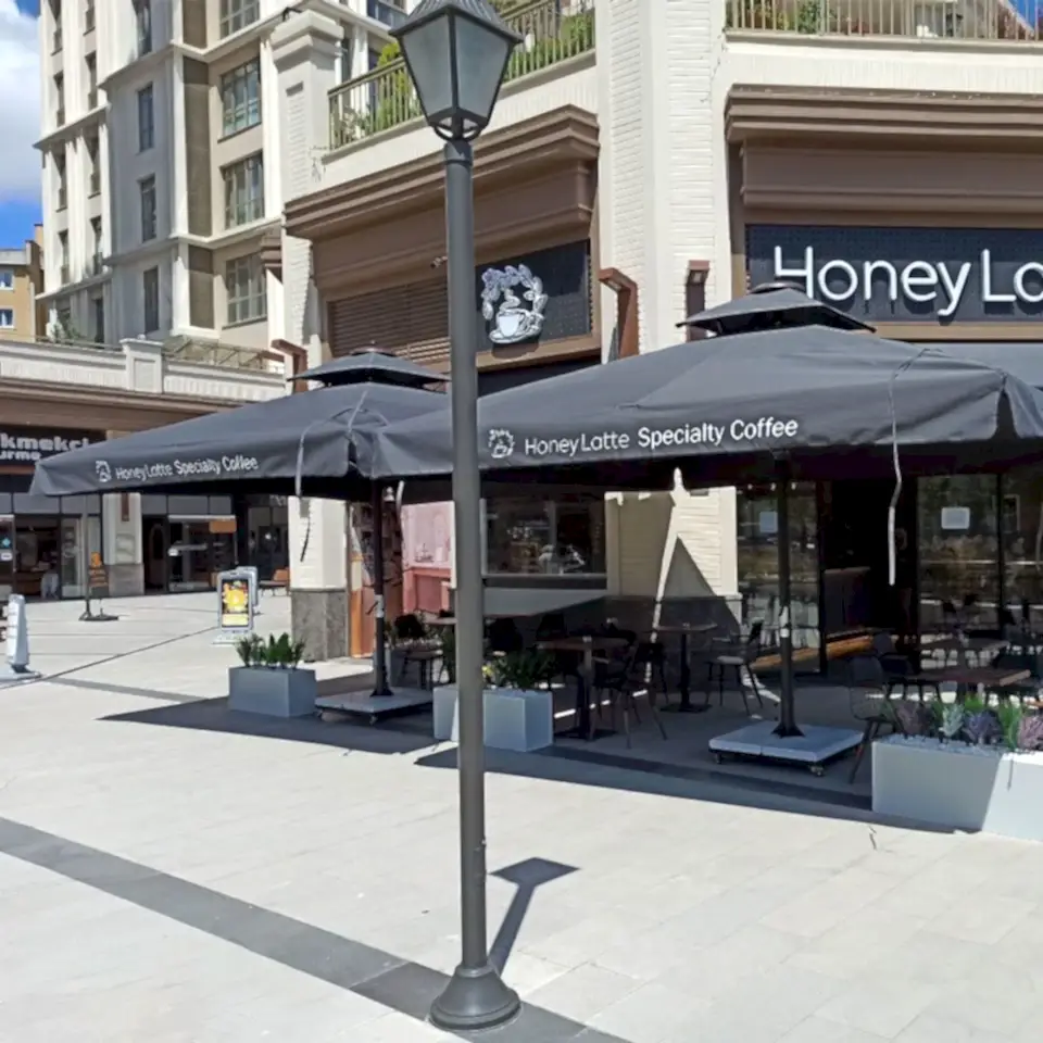 3,5x3,5 Teleskopik Eko Model Şemsiye Saçaklı Akrilik Kumaş Mavi