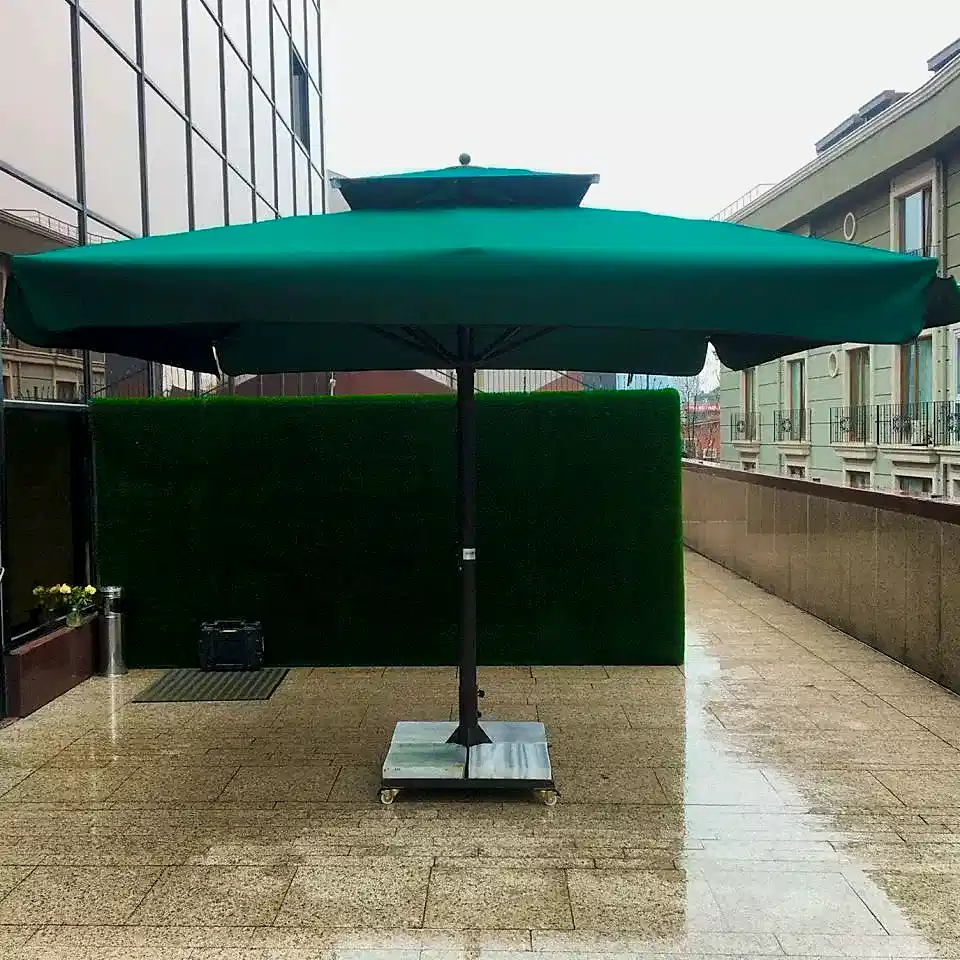 3,5x3,5 Teleskopik Eko Model Şemsiye Saçaklı Akrilik Kumaş Siyah